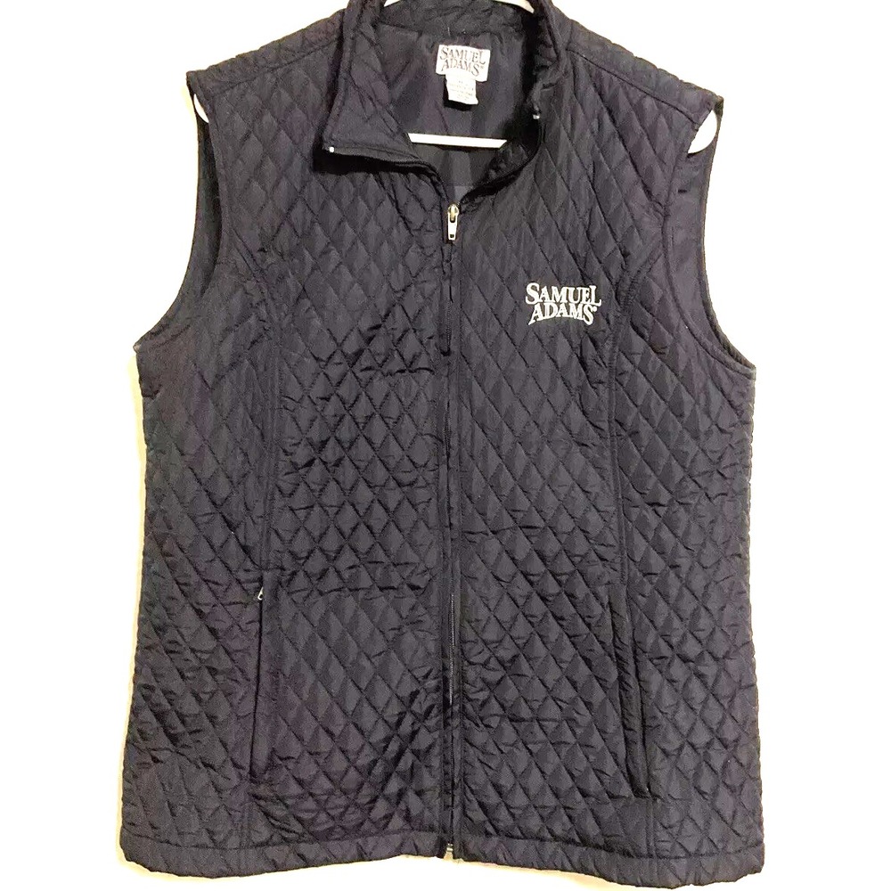 Samuel‎ Adams Quilted Vest XL Navy Full Zip Embroidered Beer Logo Lightweight